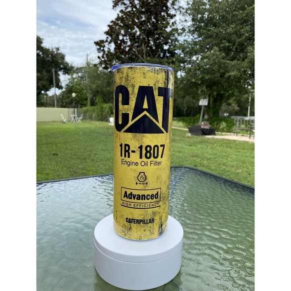 CAT Oil Filter, Mechanic 20oz Skinny Tumbler Custom Drinkware w/straw - Picture 2 of 4